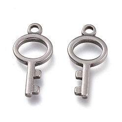 Stainless Steel Color 304 Stainless Steel Pendants, Key, Stainless Steel Color, 19.5x9.5x2mm, Hole: 1.8mm