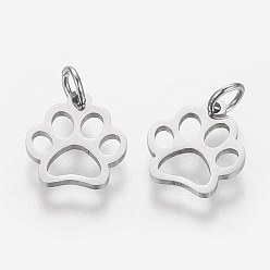 Stainless Steel Color 304 Stainless Steel Pendants, Dog Paw Prints, Stainless Steel Color, 13x12x1mm, Hole: 4mm