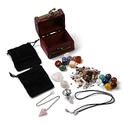 Mixed Stone 7 Chakra Natural Gemstone Healing Stones Sets, Ball & Tumbled & Chips Shape Reiki Stones, Pendulum for Energy Balancing Meditation Therapy, The Boxes Feature a Random Textures and Colors, 80x70x60mm