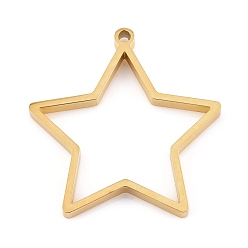 Real 24K Gold Plated Ion Plating(IP) 304 Stainless Steel Open Back Bezel Pendants, Double Sided Polishing, For DIY UV Resin, Epoxy Resin, Pressed Flower Jewelry, Star, Real 24K Gold Plated, 34x32x3mm, Hole: 2mm