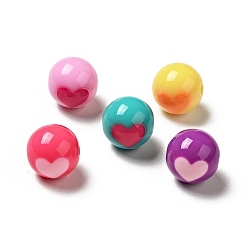 Mixed Color Two Tone Opaque Acrylic Beads, Round with Heart, Mixed Color, 15.5mm, Hole: 2.8mm, about 217pcs/500g