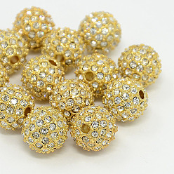 Crystal Alloy Rhinestone Beads, Grade A, Round, Golden Metal Color, Crystal, 10mm