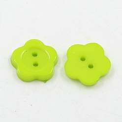 Yellow Green Acrylic Sewing Buttons for Costume Design, Plastic Buttons, 2-Hole, Dyed, Flower Wintersweet, Yellow Green, 22x2mm, Hole: 2mm