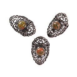 Унакит Натуральные кольца на палец в стиле ретро из унакита, регулируемые латунные кольца для женщин, 38 мм, внутренний диаметр: 19 мм