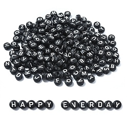 Letter Непрозрачные акриловые бусины с горизонтальными отверстиями, с эмалью, плоско-круглые, буквы, 7x4 мм, отверстие : 1.5 мм