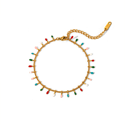 Золотой Модные 304 браслеты с подвесками из нержавеющей стали и эмалью для женщин, золотые, 6.89 дюйм (175 мм)
