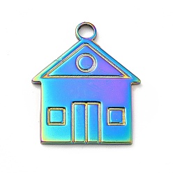 Rainbow Color Ion Plating(IP) 201 Stainless Steel Pendants, House Charms, Rainbow Color, 23x19.5x1.5mm, Hole: 2.5mm