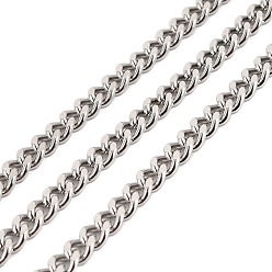 Stainless Steel Color 304 Stainless Steel Cuban Link Chains, Unwelded, with Spool, Stainless Steel Color, 7x5x2mm, about 32.81 Feet(10m)/Roll