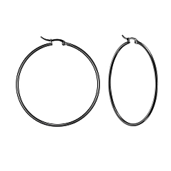 Gunmetal 304 Stainless Steel Big Hoop Earrings, Hypoallergenic Earrings, Ring Shape, Gunmetal, 12 Gauge, 49~51x2mm, Pin: 0.7~1.3x0.68mm