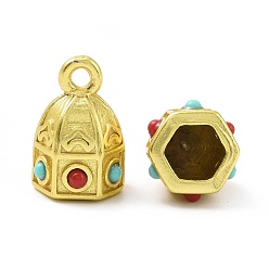 Matte Gold Color Rack Plating Brass Cord Ends, with Resin Beads, Cone, Long-Lasting Plated, Lead Free & Cadmium Free, Matte Gold Color, 12x9x8mm, Hole: 1.5mm, Inner Diameter: 4.5x5mm