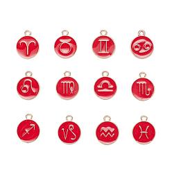 Red 2 Sets 2 Styles Golden Plated Alloy Enamel Charms, Enamelled Sequins, Flat Round, Red, 1set/style