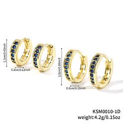 Синий 2 пары элегантных винтажных латунных серег-колец с микропаве из кубического циркония, золотые, синие, 15~11x3 мм
