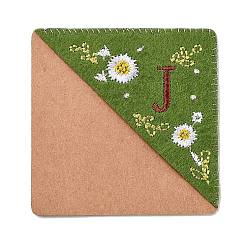 Letter J Embroidery Corner Bookmarks, Personalized Hand Embroidered Bookmark, Flower Felt Triangle Corner Page Marker, for Book Reading Lovers Teachers, Square, Letter.J, 95x95mm