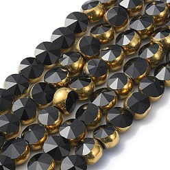 Black Half Plated Electroplate Transparent Glass Beads Strands, Antique Bronze Plated, Flat Round, Faceted, Black, 6x5mm, Hole: 1.2mm, about 50pcs/strand, 11.22''(28.5cm)