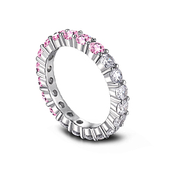 Pink Rhodium Plated 925 Sterling Silver Micro Pave Cubic Zirconia Finger Ring for Women, Real Platinum Plated, Pink, 3mm, US Size 7(17.3mm)