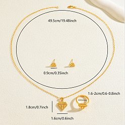 Золотой Комплекты из серег-гвоздиков, ожерелий и колец с бриллиантами из латуни для женщин, золотые, ожерелья: 19.49 дюйм (49.5 см)