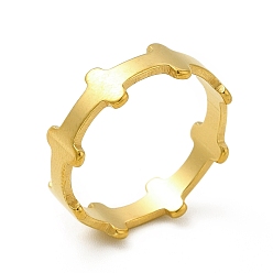 Golden Ion Plating(IP) 201 Stainless Steel Dog Bone Wrap Finger Ring for Women, Golden, US Size 6(16.5mm)