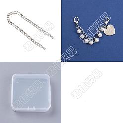Platinum 4Pcs 2 Style Iron Shoe Chain, with Alloy Clasp & Heart Pendant and ABS Beads, Platinum, 125~328mm, 2pcs/style