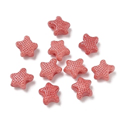 Light Coral Vintage Handmade Porcelain Beads, Fancy Antique Glazed Porcelain, Textured Starfish, Light Coral, 10x11.5x6mm, Hole: 1.8mm