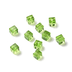 Lime Green Glass Imitation Austrian Crystal Beads, Faceted, Suqare, Lime Green, 4x4x4mm, Hole: 0.9mm