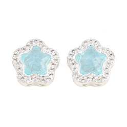 Небесно-голубой Латунные прозрачные бусины из кубического циркония, без кадмия и без свинца, стойки покрытие, долговечный, смолой цветок, серебряные, голубой, 13x13x7 мм, отверстие : 1.5 мм