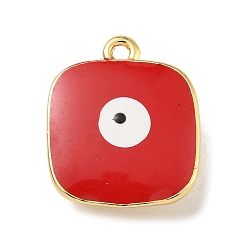 (123L) Белый крем непрозрачный блеск Подвески из латуни с покрытием из эмали, долговечный, без свинца и без кадмия, реальный 18 k позолоченный, квадрат с рисунком от сглаза, огнеупорный кирпич, 14x11.5x6 мм, отверстие : 1.2 мм