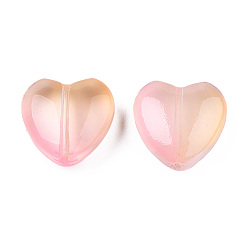 Pink Transparent Spray Painted Glass Beads, Two Tone, Heart, Pink, 12x12x5.5mm, Hole: 1mm