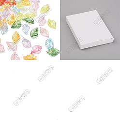 Mixed Color 100Pcs Transparent Acrylic Pendants, AB Color Plated, Leaf Charms, Mixed Color, 17.5~18x10.5~11x3mm, Hole: 1.4mm, 100pcs