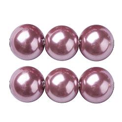 Rosy Brown Eco-Friendly Dyed Glass Pearl Round Beads Strands, Grade A, Cotton Cord Threaded, Rosy Brown, 14mm, Hole: 0.7~1.1mm, about 30pcs/strand, 15 inch