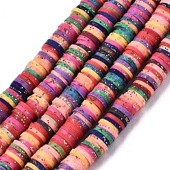 Colorful Handmade Polymer Clay Beads Strand, with Glitter Sequin, Flat Round/Disc, Heishi Beads, Colorful, 5.5x1mm, Hole: 1mm, about 389~418pcs/strand, 17.60 inch~ 8.27 inch(44.7~46.4cm)