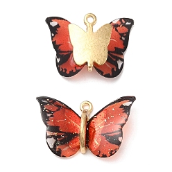 Red Transparent Resin Pendants, Butterfly Charms with Golden Plated Alloy Findings, Red, 17~18x21~24x7~7.5mm, Hole: 1.5mm