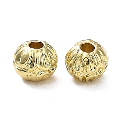 Real 18K Gold Plated Rack Plating Alloy Beads, Long-Lasting Plated, Lead Free & Cadmium Free, Textured, Round, Real 18K Gold Plated, 6x5mm, Hole: 2mm