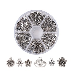 Antique Silver Tibetan Style Alloy Pendants, Flower, Antique Silver, 10~16x9.5~15x2~7mm, Hole: 1.5~2mm, about 135pcs/box