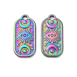 Rainbow Color Ионное покрытие (ip) 304 подвески из нержавеющей стали, прямоугольник с подвеской в виде глаза, луны и звезды, Радуга цветов, 22.5x10.5x1.5 мм, отверстие : 2 мм