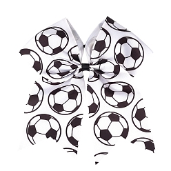 White Football Pattern Bowknot Polyester Elastic Hair Ties, Ponytail Holder, for Women Girls, White, Bowknot: 190x180mm