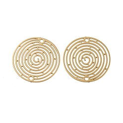 Light Gold Rack Plating Brass Hollow Out Connector Charms, Long-Lasting Plated, Flat Round Maze Etched Metal Embellishments, Light Gold, 18x0.3mm, Hole: 1.2mm