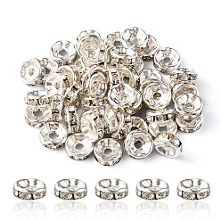 Silver Iron Flat Round Spacer Beads, with Crystal Rhinestone, Silver, 8mm