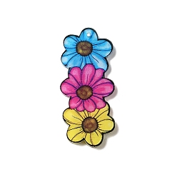 Colorful Three Flower Acrylic Pendants, Colorful, 49.50x22.50x2mm,Hole:1.60mm