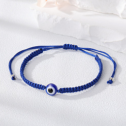 1# Blue Rope Blue Round Eye Bracelet Colorful Handmade Evil Eye Bracelet with Adjustable Drawstring for Women and Men