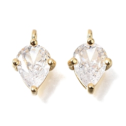 Прозрачный Латунные микро проложить кубического циркония подвески, без кадмия и без свинца, стойки покрытие, долговечный, слезинки, реальный 18 k позолоченный, прозрачные, 12x8x4.5 мм, отверстие : 1 мм