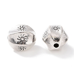 Antique Silver Tibetan Style Alloy Beads, Barrel with Sun, Antique Silver, 11x11x9mm, Hole: 1.6mm, about 366pcs/1000g