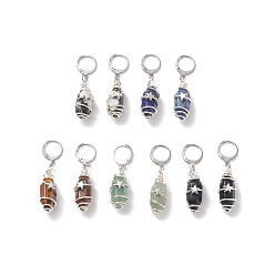 Mixed Stone 5 Pairs 5 Style Natural Mixed Stone Bullet Dangle Leverback Earrings, 304 Stainless Steel Star Wire Wrap Earrings for Women, Silver, 45mm, Pin: 0.6mm, 1 Pair/style