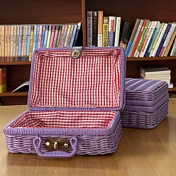 Medium Purple Plastic Imitation Rattan Storage Box, with Handle, Rectangle, Medium Purple, 22x11x17cm