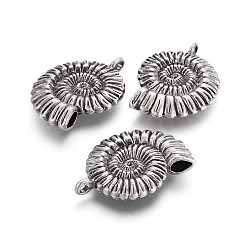 Thailand Sterling Silver Plated Сплавочные подвески тибетского стиля, без свинца, без никеля и без кадмия, Наутилус оболочки, тайский стерлинговый серебр, 37x27x7 мм, отверстие : 3 мм