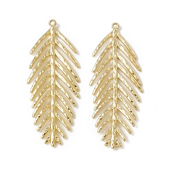 Real 18K Gold Plated Brass Pendants, Leaf Charms, Real 18K Gold Plated, 47x18.5x1mm, Hole: 1mm