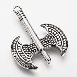 Antique Silver 304 Stainless Steel Big Pendants, Axe, Antique Silver, 51x39x5mm, Hole: 4.5mm