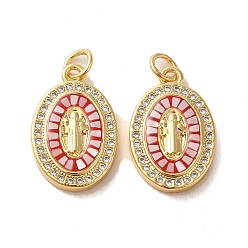 Real 18K Gold Plated Brass Micro Pave Cubic Zirconia Pendants, Shell with Enamel, Jump Ring, Oval with Human, Real 18K Gold Plated, 19.5x12.5x3mm