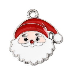 Santa Claus Рождественские эмали сплава подвески, платина, Санта-Клаус прелести, 21.5x19.5x1 мм, отверстие : 1.8 мм