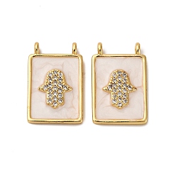 Hamsa Hand Латунные микро проложить кубического циркония подвески, с эмалью, без кадмия и без свинца, реальный 18 k позолоченный, стойки покрытие, долговечный, хамса рука, 18x11.5x2.5 мм, отверстие : 1.2 мм