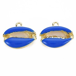 Blue Rack Plating Alloy Pendants, with Enamel, Cadmium Free & Lead Free, Cowrie Shell, Light Gold, Blue, 16.5x19x5.5mm, Hole: 1.6mm